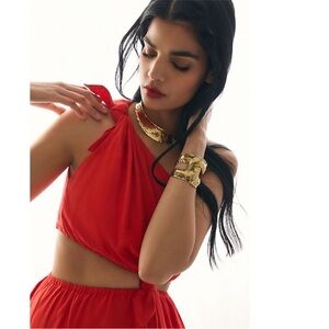 FARM Rio One Shoulder Knotted Red Midi Dress